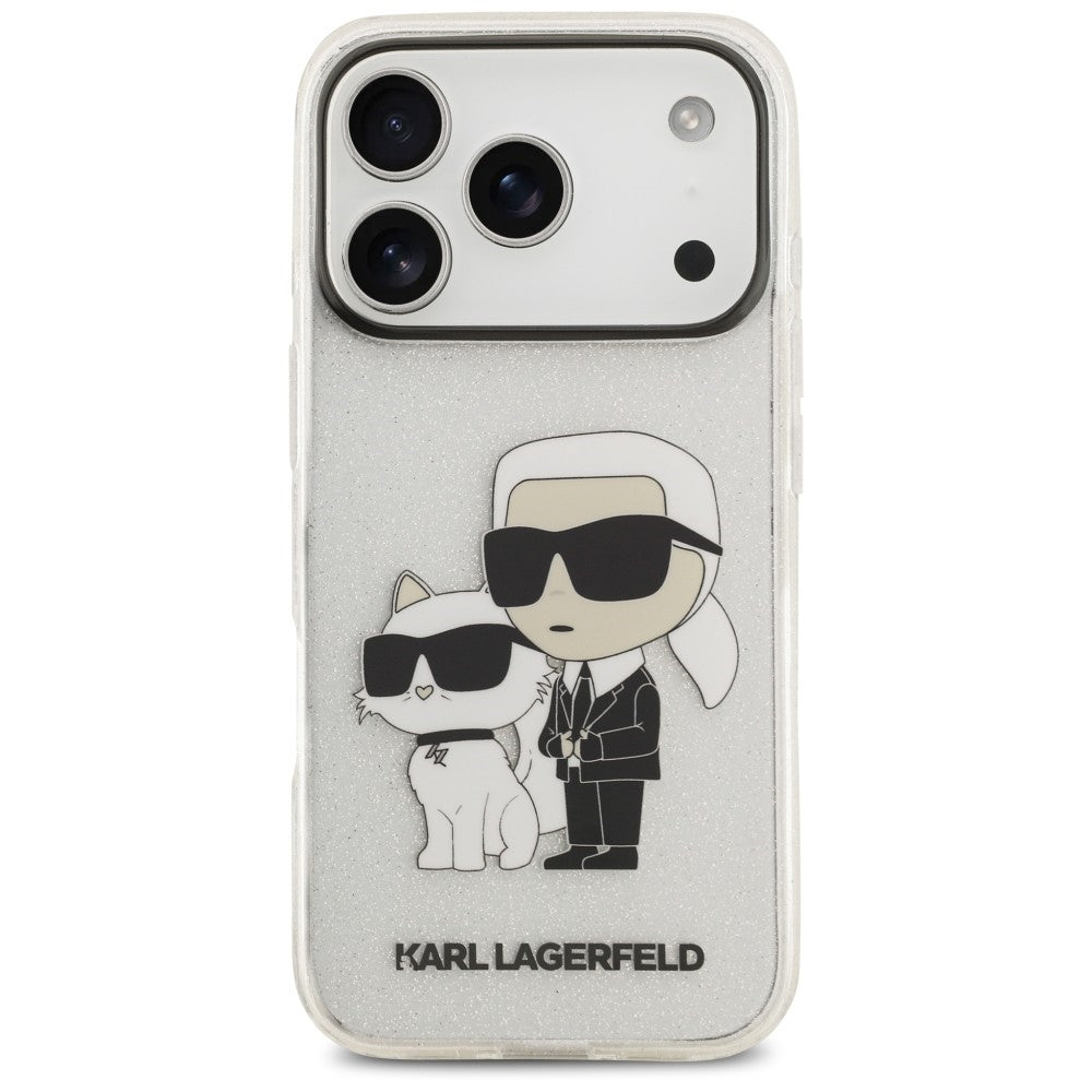 Coque pour Apple iPhone 18 Pro / 17 Pro, Karl Lagerfeld, IML Glitter Karl and Choupette NFT, transparente