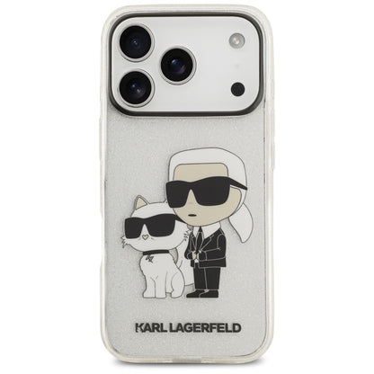 Coque pour Apple iPhone 18 Pro / 17 Pro, Karl Lagerfeld, IML Glitter Karl and Choupette NFT, transparente