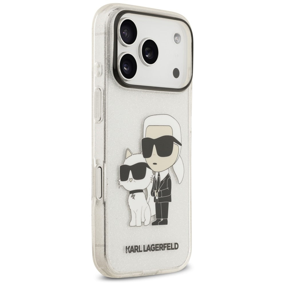 Coque pour Apple iPhone 18 Pro / 17 Pro, Karl Lagerfeld, IML Glitter Karl and Choupette NFT, transparente