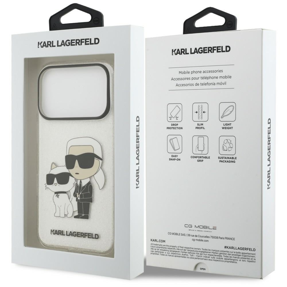 Coque pour Apple iPhone 18 Pro / 17 Pro, Karl Lagerfeld, IML Glitter Karl and Choupette NFT, transparente
