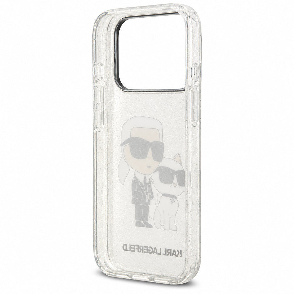 Coque pour Apple iPhone 18 Pro / 17 Pro, Karl Lagerfeld, IML Glitter Karl and Choupette NFT, transparente
