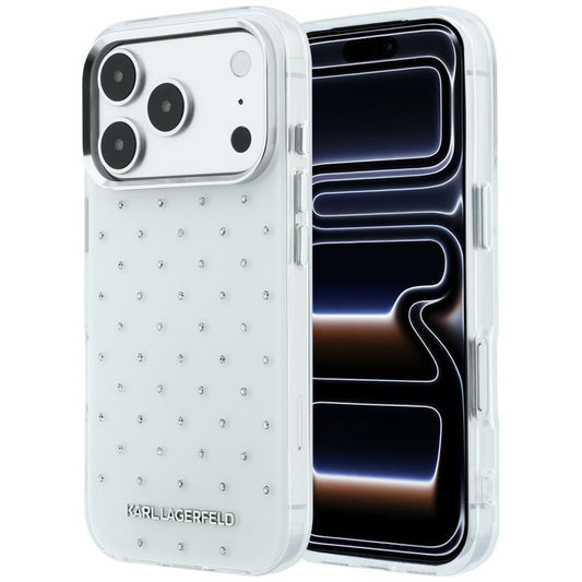Hoes voor Apple iPhone 18 Pro / 17 Pro, Karl Lagerfeld, IML Strass-steentjes en Geëlectroplateerd Logo, Wit