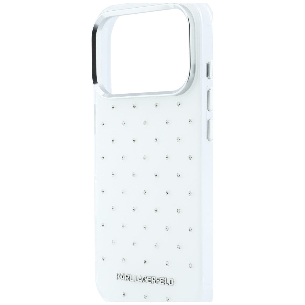 Case for Apple iPhone 18 Pro / 17 Pro, Karl Lagerfeld, IML Rhinestones and Electroplated Logo, White