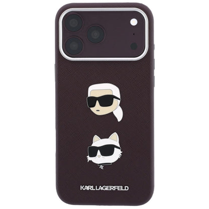 Hoesje voor Apple iPhone 18 Pro / 17 Pro, Karl Lagerfeld, Saffiano Crossbody Karl & Choupette Head's Pins Logo, bordeauxrood