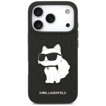 Hoesje voor Apple iPhone 18 Pro / 17 Pro, Karl Lagerfeld, Saffiano Mono Patch Choupette, zwart