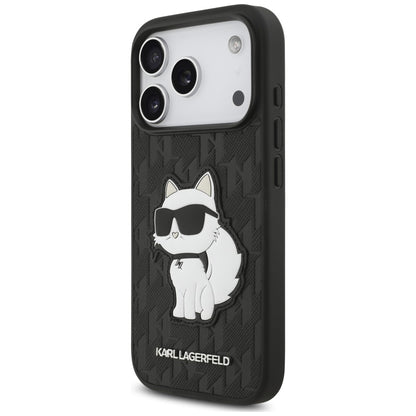 Hoesje voor Apple iPhone 18 Pro / 17 Pro, Karl Lagerfeld, Saffiano Mono Patch Choupette, zwart