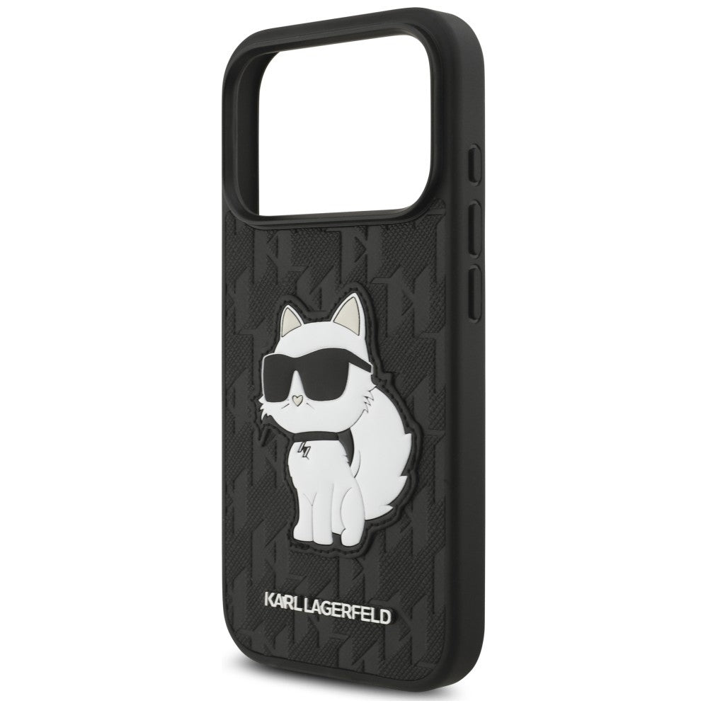 Hoesje voor Apple iPhone 18 Pro / 17 Pro, Karl Lagerfeld, Saffiano Mono Patch Choupette, zwart