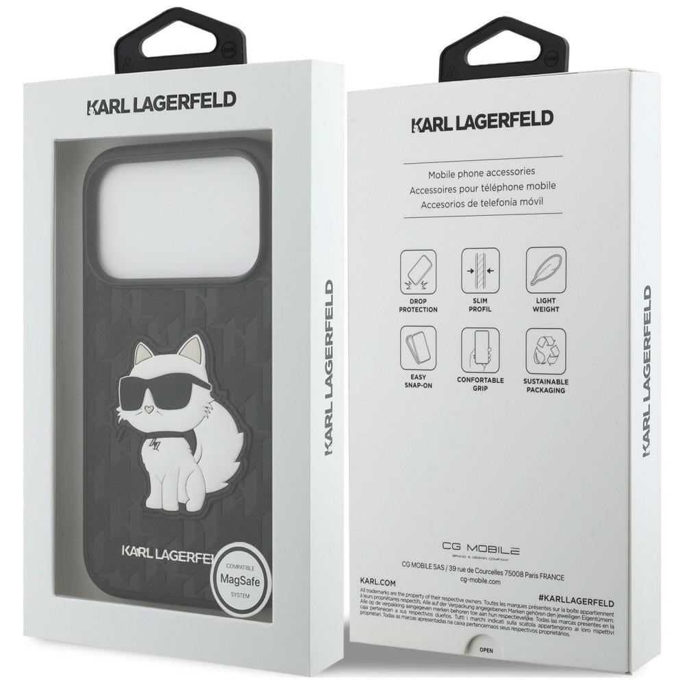 Hoesje voor Apple iPhone 18 Pro / 17 Pro, Karl Lagerfeld, Saffiano Mono Patch Choupette, zwart