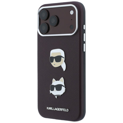 Hoes voor Apple iPhone 18 Pro / 17 Pro, Karl Lagerfeld, Saffiano met Karl & Choupette Head's Pin en Logo, Bordeauxrood
