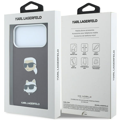 Hoes voor Apple iPhone 18 Pro / 17 Pro, Karl Lagerfeld, Saffiano met Karl & Choupette Head's Pin en Logo, Bordeauxrood
