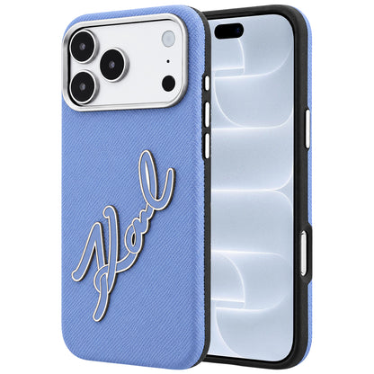 Hülle für Apple iPhone 18 Pro / 17 Pro, Karl Lagerfeld, glattes großes Harz-Signatur-Logo, Blau
