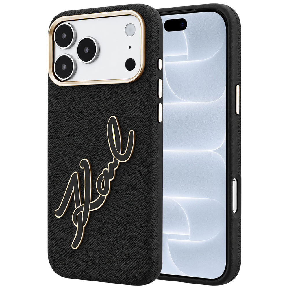 Hülle für Apple iPhone 18 Pro / 17 Pro, Karl Lagerfeld, glattes großes Harz-Signatur-Logo, schwarz
