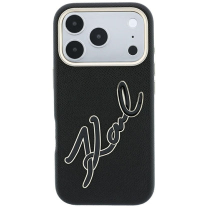 Hülle für Apple iPhone 18 Pro / 17 Pro, Karl Lagerfeld, glattes großes Harz-Signatur-Logo, schwarz