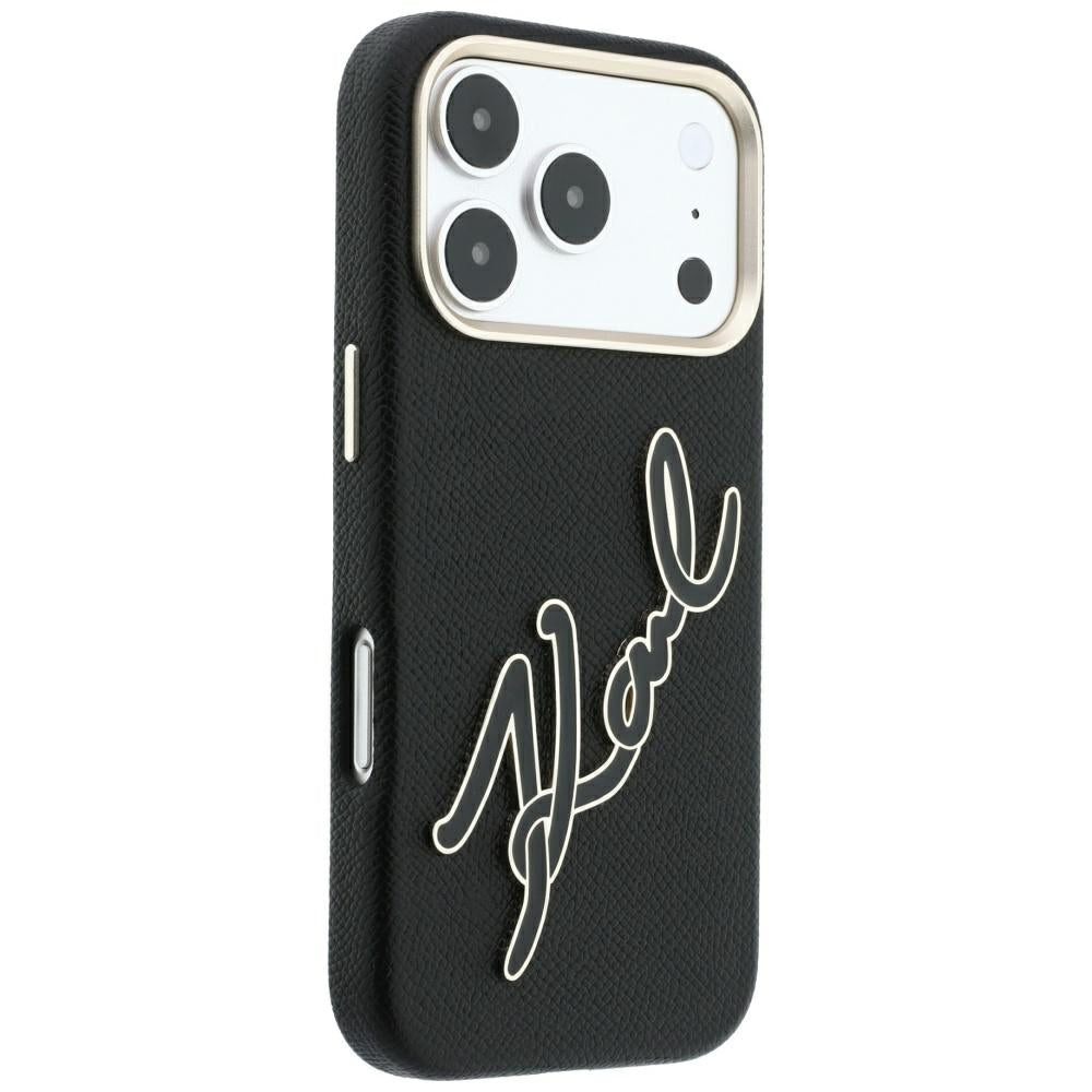 Hülle für Apple iPhone 18 Pro / 17 Pro, Karl Lagerfeld, glattes großes Harz-Signatur-Logo, schwarz