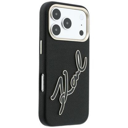 Hülle für Apple iPhone 18 Pro / 17 Pro, Karl Lagerfeld, glattes großes Harz-Signatur-Logo, schwarz