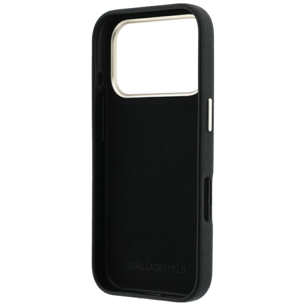 Hülle für Apple iPhone 18 Pro / 17 Pro, Karl Lagerfeld, glattes großes Harz-Signatur-Logo, schwarz