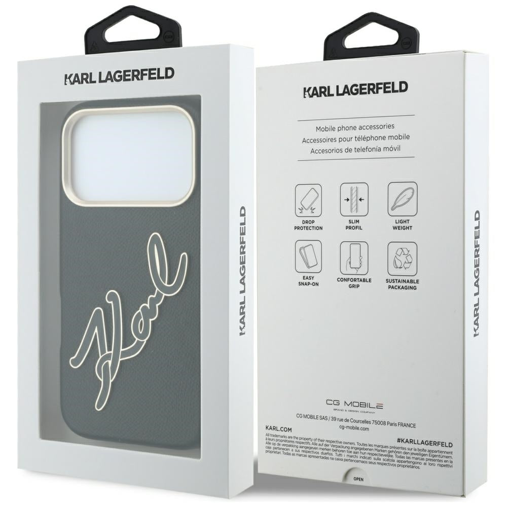 Hülle für Apple iPhone 18 Pro / 17 Pro, Karl Lagerfeld, glattes großes Harz-Signatur-Logo, schwarz