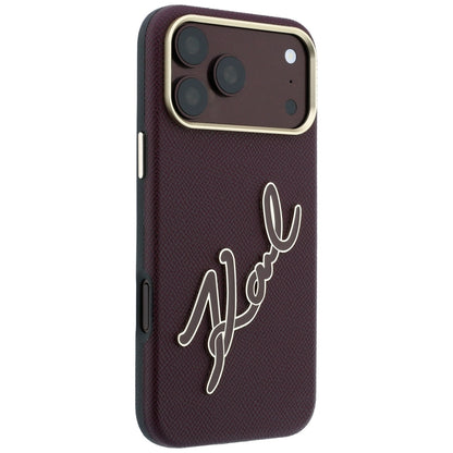 Coque pour Apple iPhone 18 Pro / 17 Pro, Karl Lagerfeld, Grand logo signature en résine lisse, Bordeaux