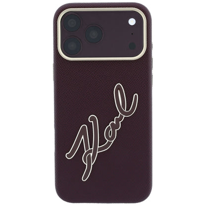 Coque pour Apple iPhone 18 Pro / 17 Pro, Karl Lagerfeld, Grand logo signature en résine lisse, Bordeaux