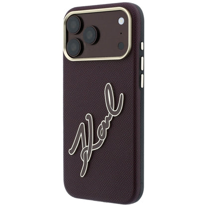 Coque pour Apple iPhone 18 Pro / 17 Pro, Karl Lagerfeld, Grand logo signature en résine lisse, Bordeaux