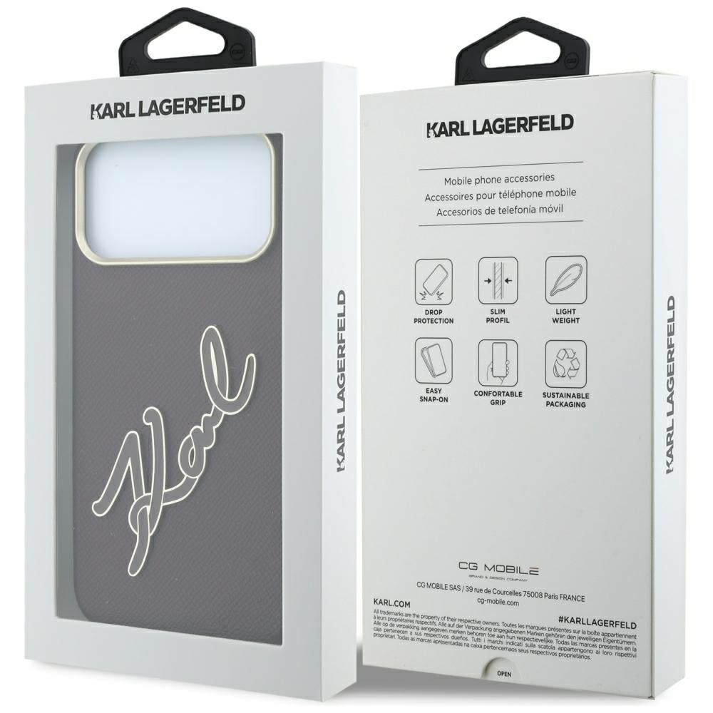 Coque pour Apple iPhone 18 Pro / 17 Pro, Karl Lagerfeld, Grand logo signature en résine lisse, Bordeaux