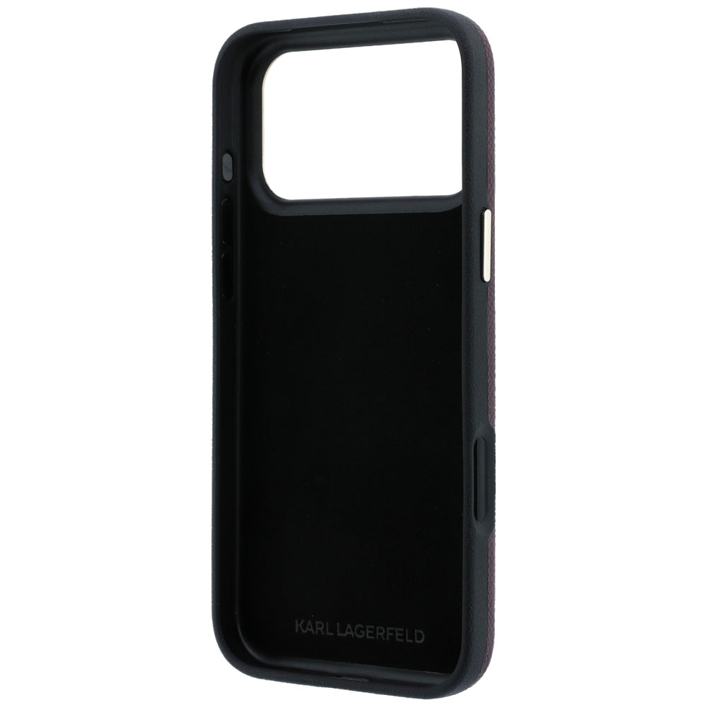 Coque pour Apple iPhone 18 Pro / 17 Pro, Karl Lagerfeld, Grand logo signature en résine lisse, Bordeaux