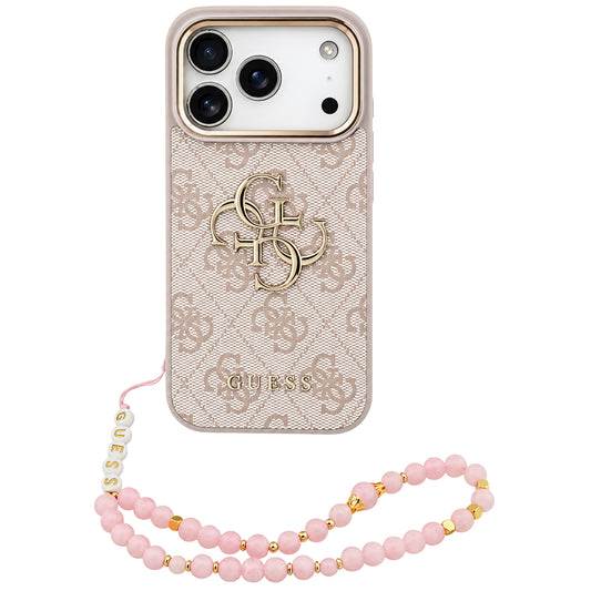 Hoes voor Apple iPhone 18 Pro Max / 17 Pro Max, Guess, 4G Classic Logo met Band, Roze Goudkleurig