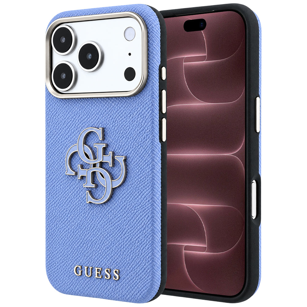 Hoesje voor Apple iPhone 18 Pro Max / 17 Pro Max, Guess, Gegranuleerd Groot Resin Logo, Blauw