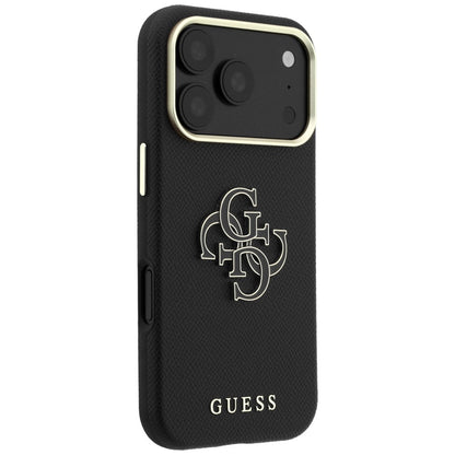 Coque pour Apple iPhone 18 Pro Max / 17 Pro Max, Guess, Grand Logo en Résine Grainée, Noire