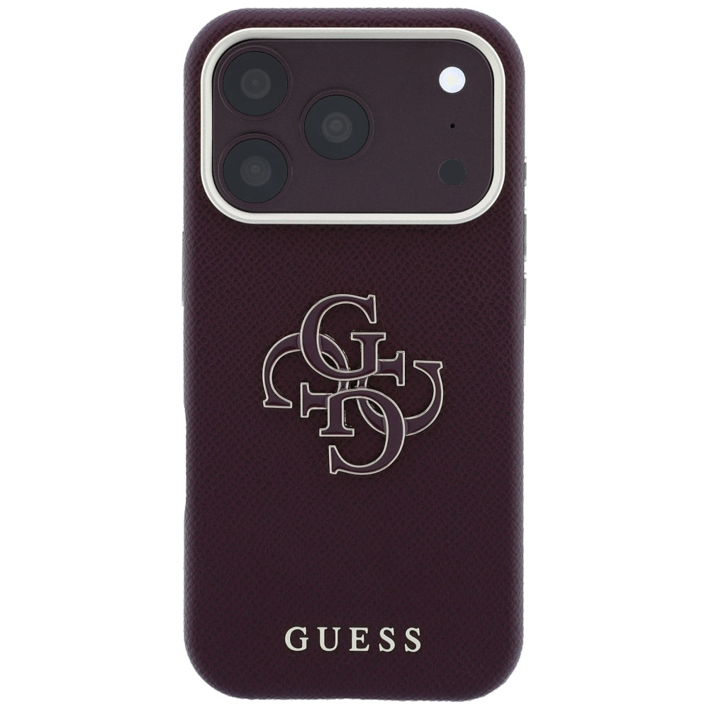 Hoesje voor Apple iPhone 18 Pro Max / 17 Pro Max, Guess, Gegranuleerd Groot Resin Logo, Bordeauxrood