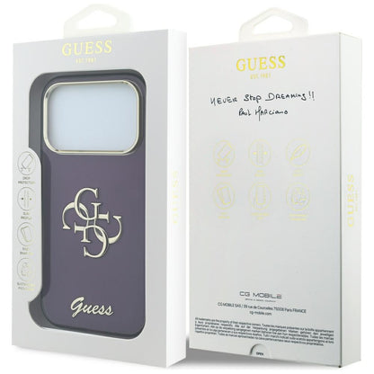 Coque pour Apple iPhone 18 Pro Max / 17 Pro Max, Guess, IML 4G Metal Script, Bordeaux