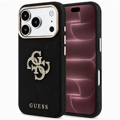 Coque pour Apple iPhone 18 Pro Max / 17 Pro Max, Guess, Logo Strass Lisse Grand, Noire