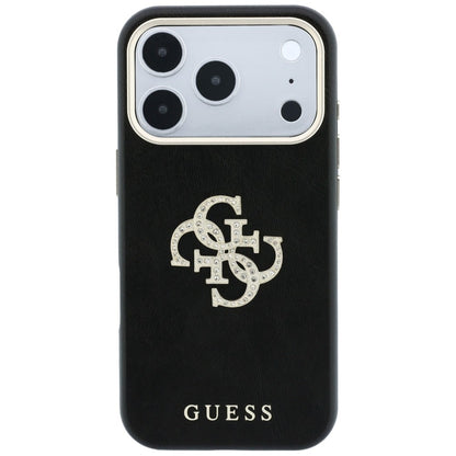 Coque pour Apple iPhone 18 Pro Max / 17 Pro Max, Guess, Logo Strass Lisse Grand, Noire