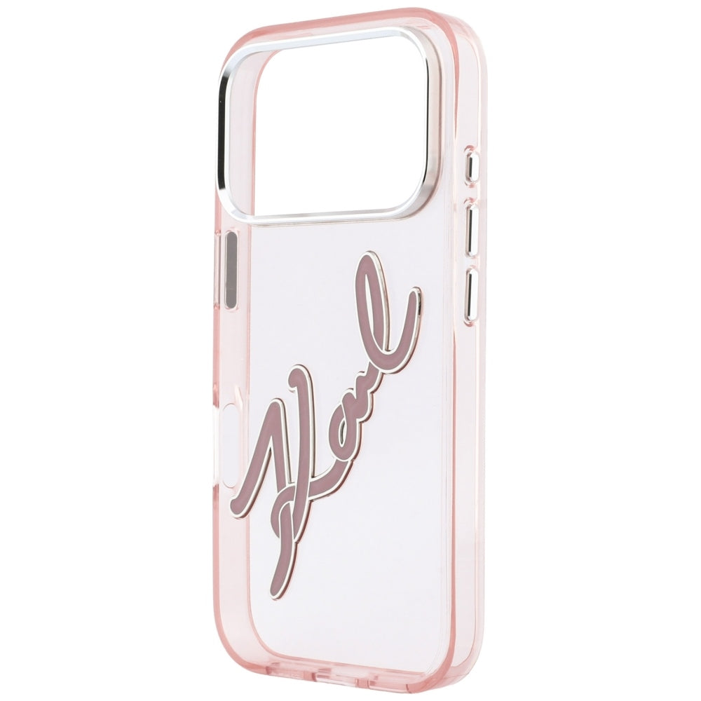 Hoesje voor Apple iPhone 18 Pro Max / 17 Pro Max, Karl Lagerfeld, IML Big Signature Resin Logo Metal Frame, Roze