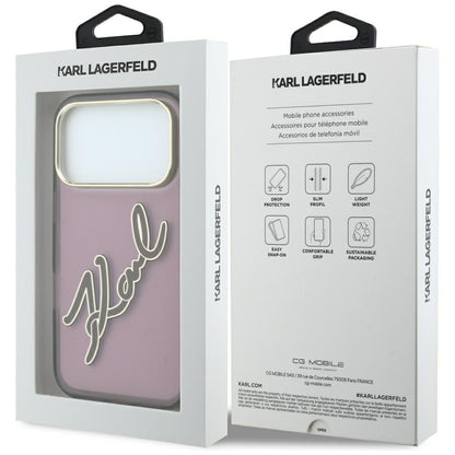 Coque pour Apple iPhone 18 Pro Max / 17 Pro Max, Karl Lagerfeld, IML Grand Logo Signature Résine Cadre Métallique, Bordeaux