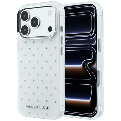 Case for Apple iPhone 18 Pro Max / 17 Pro Max, Karl Lagerfeld, IML Rhinestones and Electroplated Logo, White