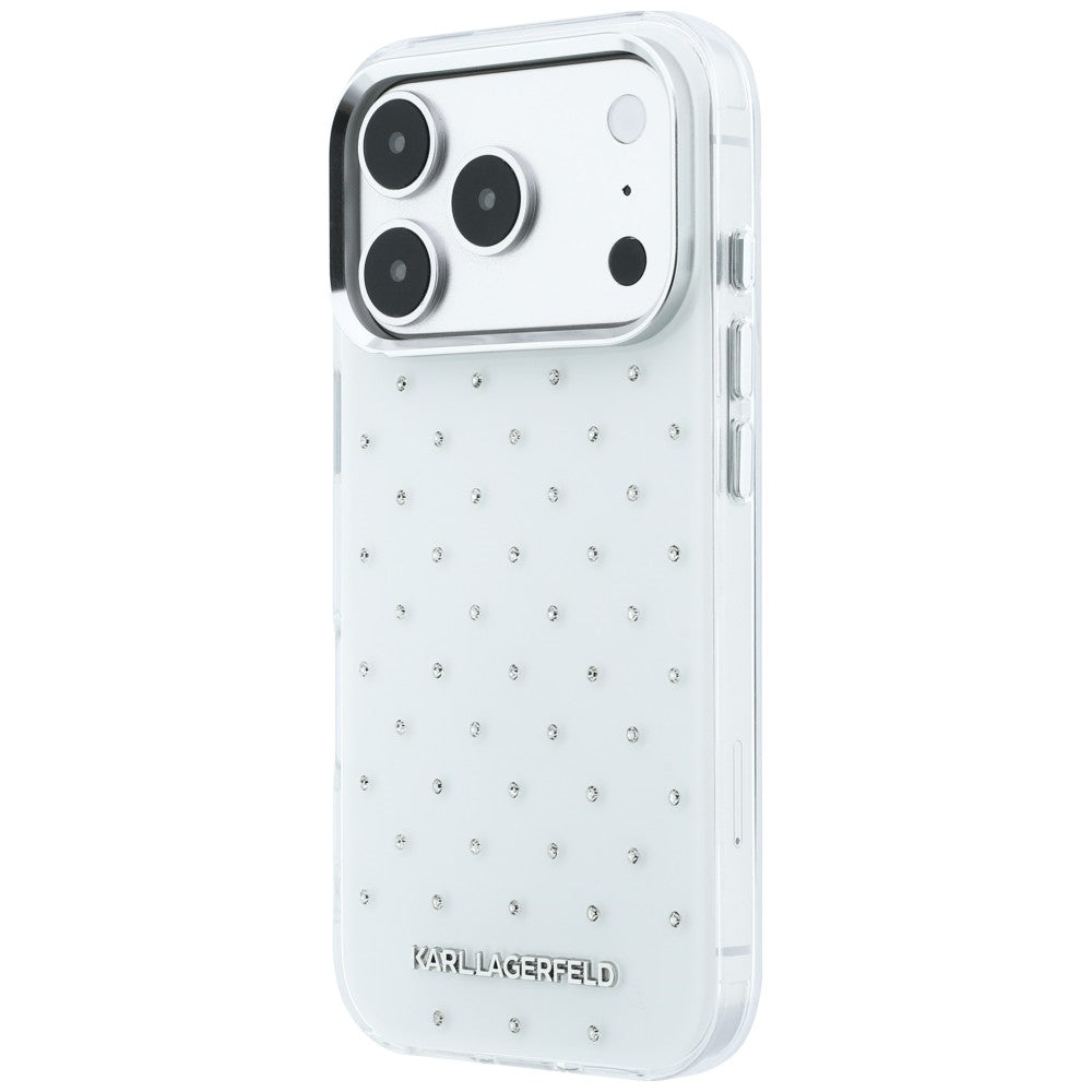 Case for Apple iPhone 18 Pro Max / 17 Pro Max, Karl Lagerfeld, IML Rhinestones and Electroplated Logo, White
