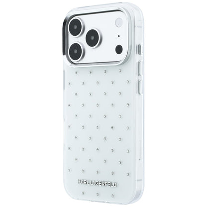 Case for Apple iPhone 18 Pro Max / 17 Pro Max, Karl Lagerfeld, IML Rhinestones and Electroplated Logo, White