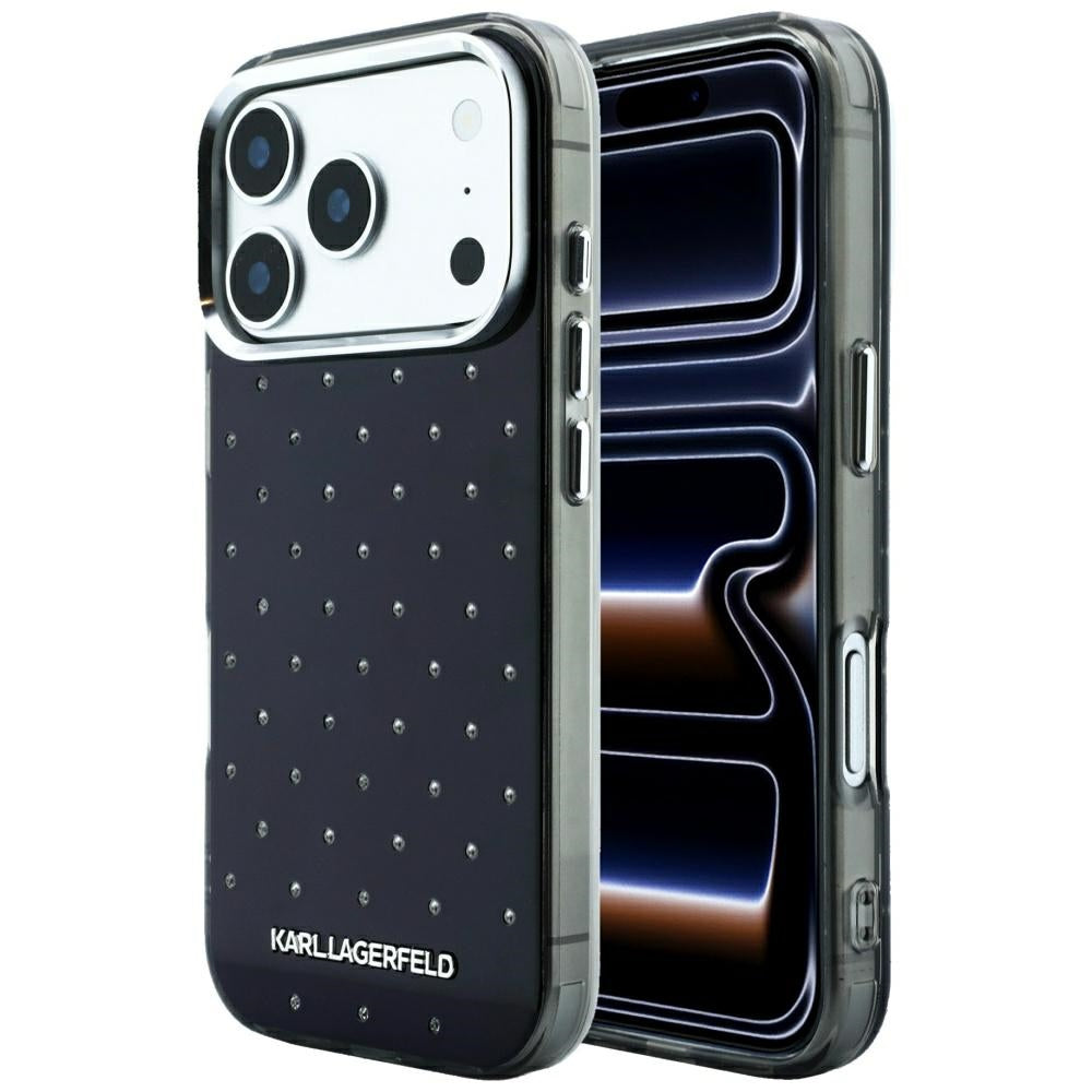 Case for Apple iPhone 18 Pro Max / 17 Pro Max, Karl Lagerfeld, IML Rhinestones and Electroplated Logo, Black