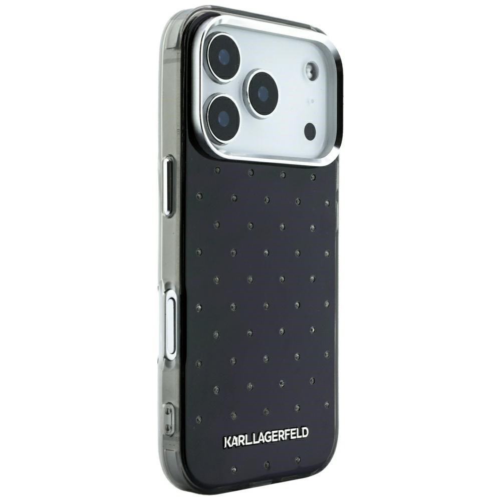 Case for Apple iPhone 18 Pro Max / 17 Pro Max, Karl Lagerfeld, IML Rhinestones and Electroplated Logo, Black