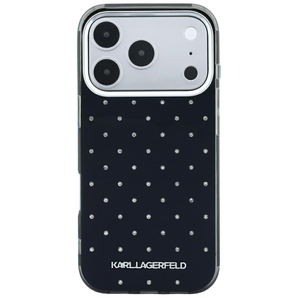 Case for Apple iPhone 18 Pro Max / 17 Pro Max, Karl Lagerfeld, IML Rhinestones and Electroplated Logo, Black