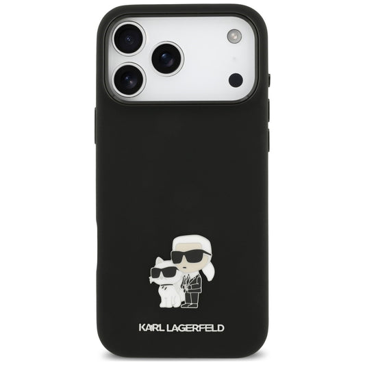 Coque pour Apple iPhone 18 Pro Max / 17 Pro Max, Karl Lagerfeld, Karl & Choupette Metal Pin, noire