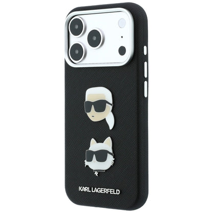 Coque pour Apple iPhone 18 Pro Max / 17 Pro Max, Karl Lagerfeld, Saffiano Crossbody Karl & Choupette Head's Pins Logo, noire