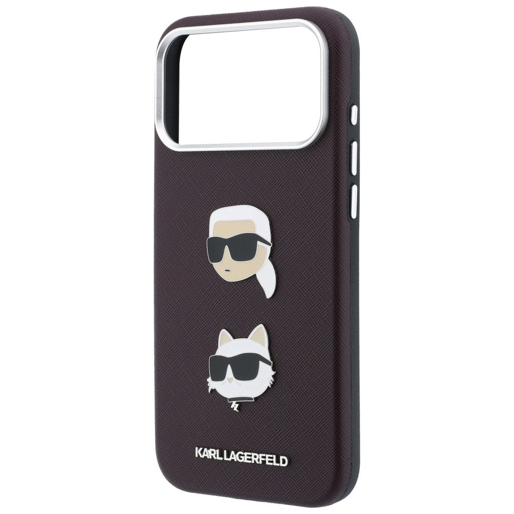 Étui pour Apple iPhone 18 Pro Max / 17 Pro Max, Karl Lagerfeld, Saffiano Crossbody Karl & Choupette Head's Pins Logo, bordeaux