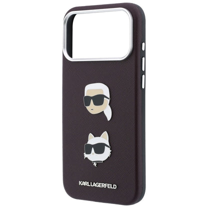 Étui pour Apple iPhone 18 Pro Max / 17 Pro Max, Karl Lagerfeld, Saffiano Crossbody Karl & Choupette Head's Pins Logo, bordeaux