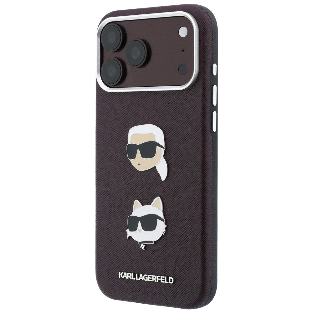 Étui pour Apple iPhone 18 Pro Max / 17 Pro Max, Karl Lagerfeld, Saffiano Crossbody Karl & Choupette Head's Pins Logo, bordeaux