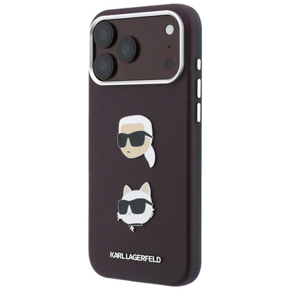 Étui pour Apple iPhone 18 Pro Max / 17 Pro Max, Karl Lagerfeld, Saffiano Crossbody Karl & Choupette Head's Pins Logo, bordeaux