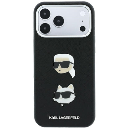 Hoes voor Apple iPhone 18 Pro Max / 17 Pro Max, Karl Lagerfeld, Saffiano met Karl & Choupette Head's Pin en Logo, Zwart
