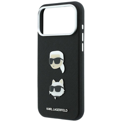 Hoes voor Apple iPhone 18 Pro Max / 17 Pro Max, Karl Lagerfeld, Saffiano met Karl & Choupette Head's Pin en Logo, Zwart