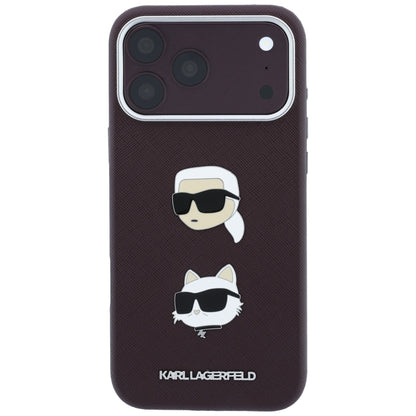 Hülle für Apple iPhone 18 Pro Max / 17 Pro Max, Karl Lagerfeld, Saffiano mit Karl & Choupette Kopf-Pin und Logo, Weinrot